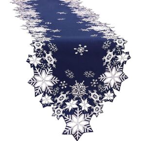 Simhomsen Embroidered Snowflakes Table Runners for Christmas Holiday and Winter (Navy Blue, 14×54 inches)