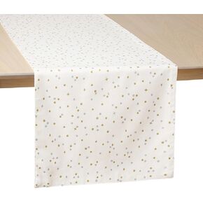kate spade new york Celebration Confetti Dot Reversible Holiday Table Runner, 100% Cotton with Metallic Print, Machine Washable, Ivory/Gold/Silver, 15"x72"