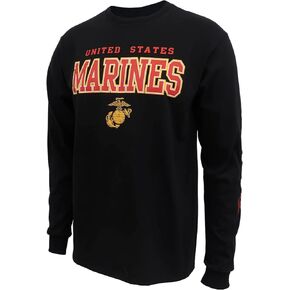 Armed Forces Gear Men's Marines Block Long Sleeve T-Shirt - Official Licensed United States Marines Shirts for Men (Black)