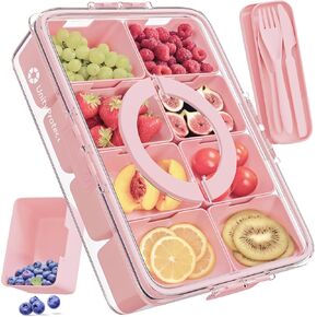 Snackle Box Container – Divided Serving Tray with Lid for Fruit, Nuts, Cookies – Charcuterie Snack Containers with Handles – Ideal for Hosting, Camping, and Parties (Pink)