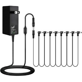 Guitar Effect Pedal Power Supply - 9 Volt Guitar Pedal Power Adapter 9V DC 2A (2000mA) Tip Negative with 8 Way Daisy Chain Pedal Cable (8-Way)