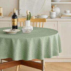 Waterproof Faux Linen Rustic Cloth Round Tablecloth for Dining Table, Decorative Fabric Anti-scratch Table Cloth Cover for Party, Dining& Kitchen Table(Round, 60 Inch (2-4 Seats),Sage Green)