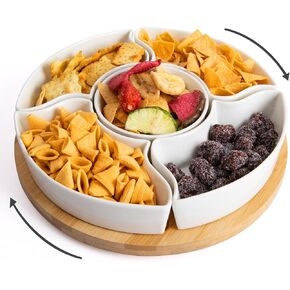 Serving Tray, Rotatable Serving Platters and Trays-11 Inch Divided Serving Dishes for Parties Kitchen Decor, Removable Serving Bowls for Chips and Dip, Condiment, Fruit, Veggies, Nut, Candy and Snacks