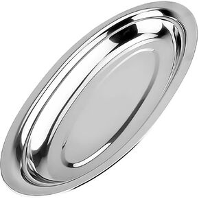 Chandler Stainless Steel Serving Tray - Oval Silver Food Tray - 3 mm Thick, Unbreakable - Anti Rust Serving Platter - Dinner Trays - Dishwasher Safe Kitchen Tray (Silver, 14 Inches)