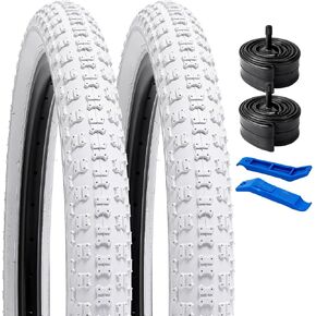 YUNSCM 20" Bike Tire 20x2.125/57-406 and 20" Heavy Duty Bike Tubes Compatible with 20x1.95 20x2.0 20x2.10 20 x 2.125 20x2.15 Bike Bicycle Tires and Tubes, White (Y-1052)