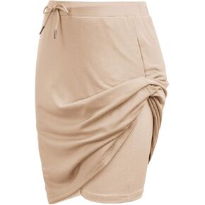 JACK SMITH Women's Athletic Skort Drawstring Waist Stretchy Knitting Skirts with Pocket(M,Apricot)