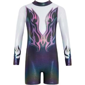 Gogokids Gymnastics Leotards for Girls, Toddler Long Sleeve Rhinestone Biketards Dance Unitards with Hair Scrunchie