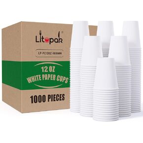 LITOPAK 1000 pack Paper Cup 12 oz, Bulk White Paper Cups, Disposable Hot Paper Coffee Cups for Offices, Schools, Shops, Restaurants