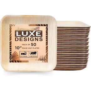 Disposable Palm Leaf Plates - Eco-Friendly Alternative to Bamboo Plates and Plastic Plates - Heavy-Duty Compostable & Biodegradable Party Plates - Microwave and Oven Safe Dinnerware - 10" Set of 50