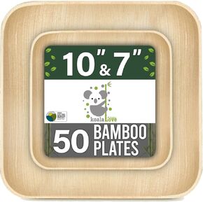 Palm Leaf Plates Bamboo Paper Plates Disposable 10 Inch & 7 Inch Bulk Party Pack Eco Compostable Biodegradable Wooden Plates Best Alternative To Plastic Paper Plates (50 pc)