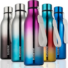 BJPKPK Insulated Water Bottles, 18 oz Stainless Steel Metal Water Bottle with Strap, BPA Free Leak Proof Thermos, Mugs, Flasks, Reusable Water Bottle for Sports & Travel, Orange