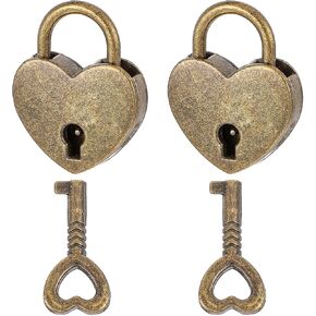 2pcs Heart Shaped Lock Bronze Heart Shaped Padlock Mini Vintage Locks With Key Small Metal Heart Shaped Padlock Archaize Style Vintage Lock And Key For Jewelry Box Diary Book Handbag Storage Box