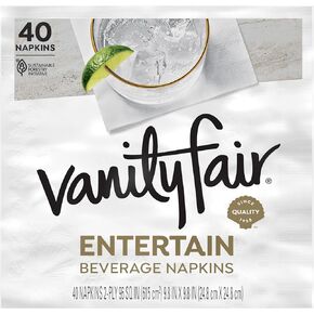Vanity Fair Entertain Beverage Paper Napkins, 40 Count, Disposable Napkins Made For Entertaining And Events