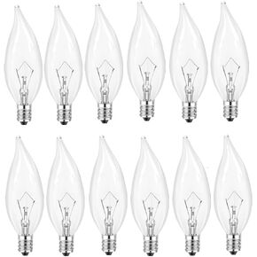 12PC Candelabra Light Bulbs, 60 Watt Clear Candelabra Base,Flame Shaped Incandescent Chandelier Light Bulbs, E12 B10 with Warm White 2700K, 600 Lumen Dimmable, 120V Ceiling Fan