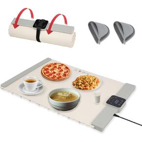 Warming Mat for Food- Food Warming Mats for Countertop, 5 Temp Settings, Foldable, Warming Trays for Buffets Party, Perfect for Gatherings, Parties & Everyday Use (Beige)