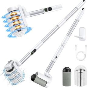 LyriFine Electric Spin Scrubber, 2025 New All-Purpose Roller Shower Scrubber, Bathroom Scrubber with 2 Speed & Long Handle, Pet Felt Brush Replacement, Cleaning Brush for Bathroom Tub Tile Floor