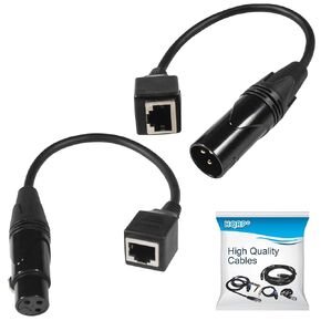 HQRP 2-Pack 3-Pin XLR Female and Male to RJ45 Adapter, RJ45 to XLR DMX Cable, Network Connector Compatible with DMX-CON Controller Series for LED RGB Strips, Stage and Recording Studio, 8 Inches