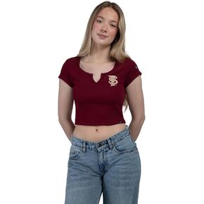 Hype & Vice Cali Tee for Women (Medium) - Florida State University Tailgate Top for Women, Crop Top T-Shirt, College Shirts for Game Days - Garnet
