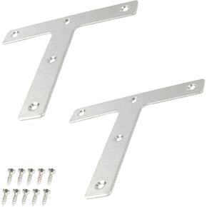 2PCS 120 x 120 mm T Shape Repair Plate, Stainless Steel T Shape Flat Mending Plates, Corner Brackets Angle Braces, Heavy Duty Furniture Repair Fixing Joint