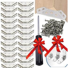 30pcs Universal Stainless Steel Furniture Corner Connector，Stainless Steel Angle Corner Brackets for Shelf Cabinet Table Chair, Trapeziform Corner Bracket Fastener， with 216screws, (Send Screwdriver)