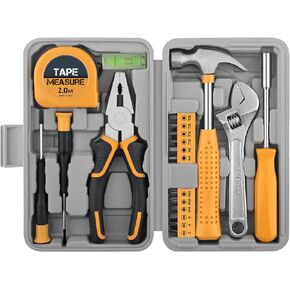 20 Pieces Home Tool Set, Basics Household Tool Kit with Small Mini Carrying Box for Men and Women DIY (Yellow)