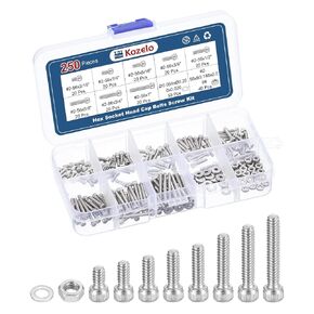 250pcs Socket Head Cap Screws Bolts Nut Assortment Kit - [#2-56x3/16 to 1"] 304 Stainless Steel Allen Socket Drive for 3D Printer with Allen Wrench