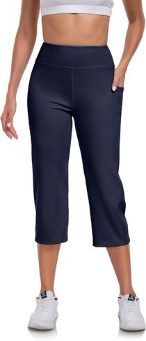 RAYPOSE Capri Yoga Pants with Pockets High Waist Workout Yoga Pants Tummy Control Leggings Crop Straight Pants in Saudi Arabia