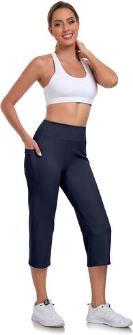RAYPOSE Capri Yoga Pants with Pockets High Waist Workout Yoga Pants Tummy Control Leggings Crop Straight Pants in Saudi Arabia