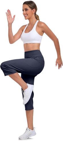 RAYPOSE Capri Yoga Pants with Pockets High Waist Workout Yoga Pants Tummy Control Leggings Crop Straight Pants in Saudi Arabia