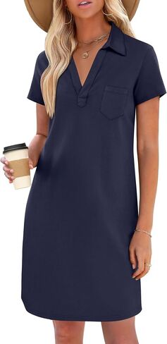 ANRABESS Womens T Shirt Dresses Summer Casual Short Sleeve V Neck Loose Shift Mini Dress 2025 Trendy Spring Clothes in Kuwait