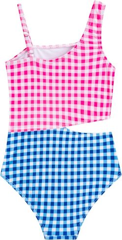 LIZENS Girls One Piece Plaid 2-12Years Swimwear Checkered Cut Out Color Block Beach Swimsuit in Saudi Arabia