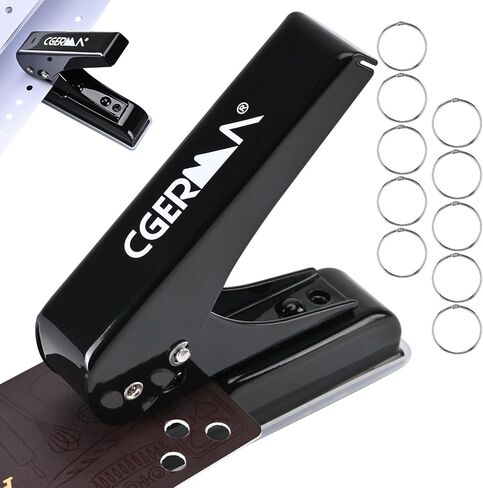 Single Hole Punch, 30 Sheet Capacity, with 10 Pcs Loose Leaf Binder Rings, Heavy Duty Paper Hole Puncher, 1/4" Hole Punches, 60% Labor Savings for for ID Cards, Chipboard Art Projects, Black in Saudi Arabia