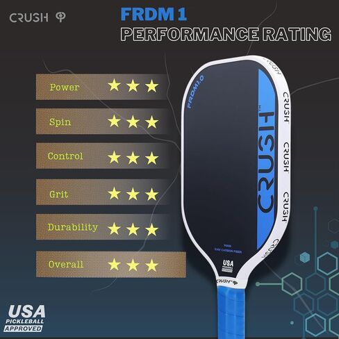 Crush Frdm Pickleball Paddles Carbon Carbon - احتكاك السطح الخام Pardle Paddle Honeycomb Core أصغر مقبضًا أخف وزناً الأرجوحة المتأرجحة النيوبرين تغطية USAP معتمدة in Saudi Arabia