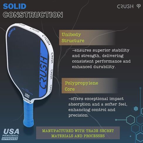 Crush Frdm Pickleball Paddles Carbon Carbon - احتكاك السطح الخام Pardle Paddle Honeycomb Core أصغر مقبضًا أخف وزناً الأرجوحة المتأرجحة النيوبرين تغطية USAP معتمدة in Saudi Arabia