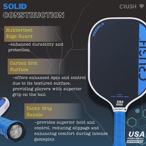 Crush Frdm Pickleball Paddles Carbon Carbon - احتكاك السطح الخام Pardle Paddle Honeycomb Core أصغر مقبضًا أخف وزناً الأرجوحة المتأرجحة النيوبرين تغطية USAP معتمدة in Saudi Arabia