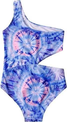 LIZENS Girls One piece Swimwear One Shoulder Cut Out Bandhnu Print Beach Bathing Suit for Kids 2-12 Years in Saudi Arabia