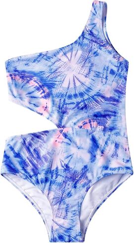 LIZENS Girls One piece Swimwear One Shoulder Cut Out Bandhnu Print Beach Bathing Suit for Kids 2-12 Years in Saudi Arabia