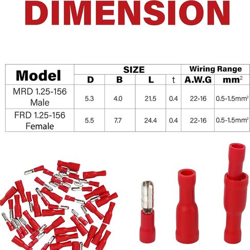 50pcs/25set Red Butt Connectors terminal terminal 22-16 AWG Electrical ، Audio Wiring PVC pvc femal in Kuwait