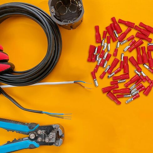 50pcs/25set Red Butt Connectors terminal terminal 22-16 AWG Electrical ، Audio Wiring PVC pvc femal in Kuwait