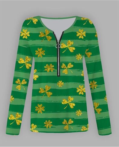 YMING Women's St. Patricks Day Half Zipper Shirt Oversized Clover Print Sweatshirt Irish Shamrock Long Sleeve Pullovers in Saudi Arabia