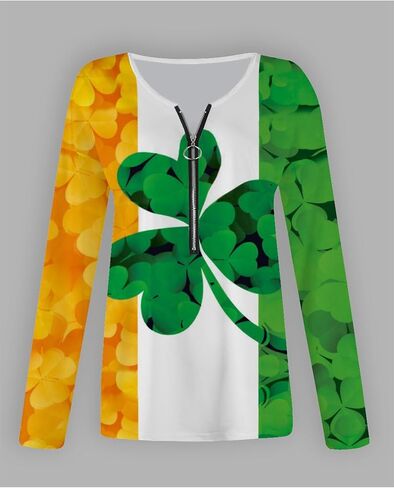 YMING Women's St. Patricks Day Half Zipper Shirt Oversized Clover Print Sweatshirt Irish Shamrock Long Sleeve Pullovers in Saudi Arabia