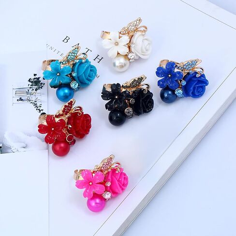 CZ Rose Flower Plumeria Resin Statement Ring for Women Gold Plated Cubic Zirconia Butterfly Boho Adjustable Expandable Open Band Finger Rings Birthday Wedding Bohemia Jewelry Gifts in Saudi Arabia