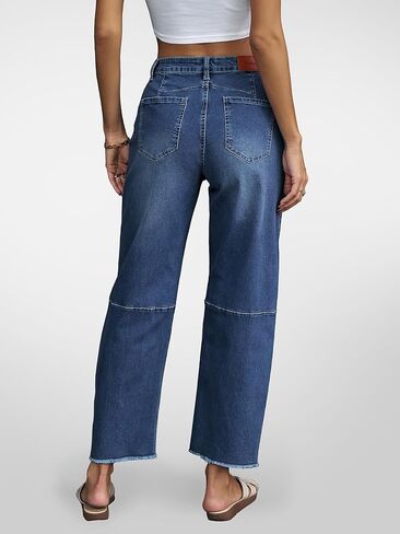 Genleck Barrel Jeans Women Wide Leg Vintage Baggy Ripped JeansY2k Boyfriend Denim Pants in Kuwait