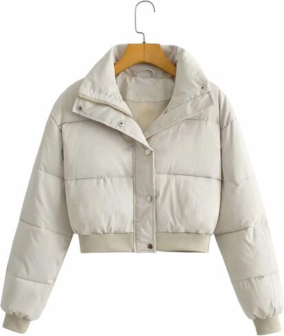 Uaneo Womens Cropped Puffer Jacket Stand Collar Zip Up Winter Padded Down Coats in Kuwait