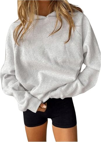 Women's Hoodie Sweatshirts Long Sleeve Drop Shoulder Casual Hooded Pullover Tops Basic Fall Tops in Saudi Arabia