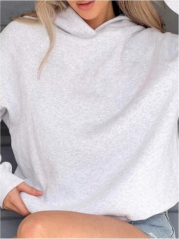 Women's Hoodie Sweatshirts Long Sleeve Drop Shoulder Casual Hooded Pullover Tops Basic Fall Tops in Saudi Arabia
