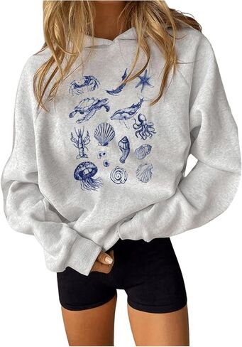 Women's Hoodie Sweatshirts Long Sleeve Drop Shoulder Casual Hooded Pullover Tops Basic Fall Tops in Saudi Arabia