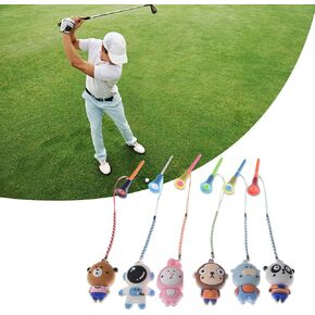 Zerone Anti Lost Teewith Strap, 6Pcs Cartoon Plastic Tee Hanger, Convenient to Use Mixed Colors Cord Length 15cm, Ball Stud 8.2cm Random (Blue + Gray)