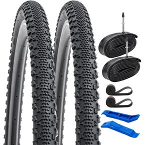 YUNSCM 2-PCS 700C Bike Tires 700X38C/40-622 and 700C Heavy Duty Bike Tubes Presta Valve Compatible with 700x36C 700x37C 700 x 38C 700x39C 700x40C Bike Bicycle Tires and Tubes (Y-1005)