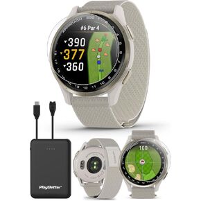 Garmin Approach S50 (Slate/Black) Golf GPS Smartwatch Bundle - 1.2" AMOLED Display, On-Course Features, Wrist Heart Rate with PlayBetter Screen Protectors & 5000mAh Portable Charger